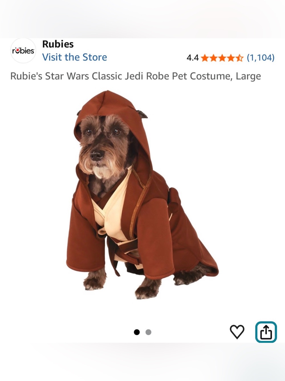 Rubie's Brown and Cream Jedi Robe Dog Costume